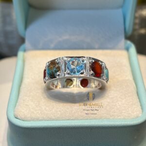 Natural Multi Stone 925 Sterling Silver Handmade Ring