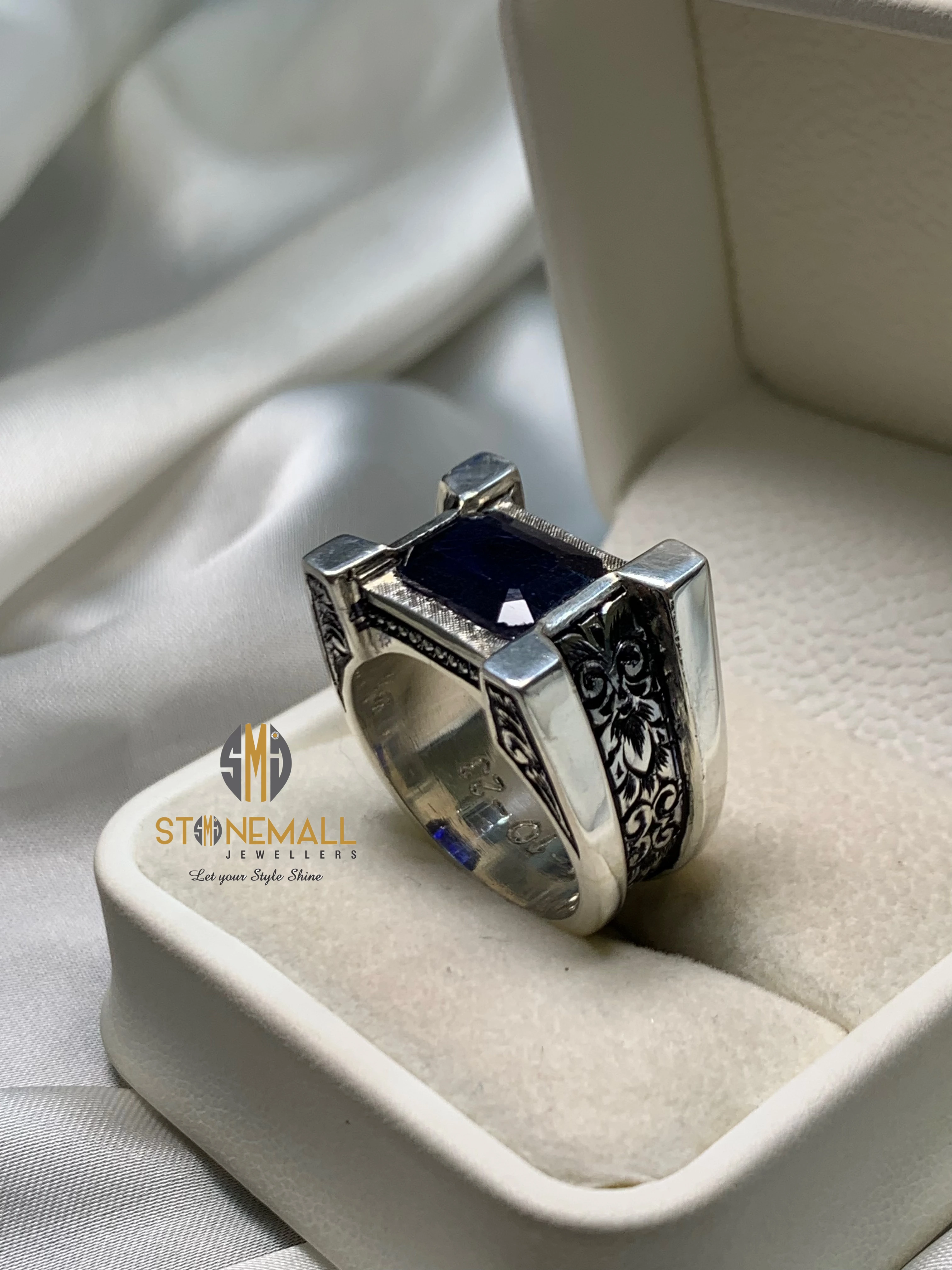 Natural African Blue Sapphire (Neelam) 925 Sterling Silver Handmade Ring - Image 2