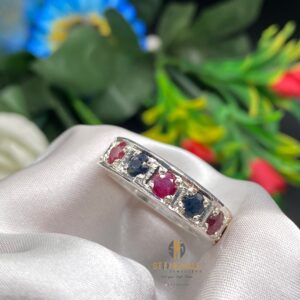 Natural African Sapphire Ruby 925 Sterling Silver Handmade Ring