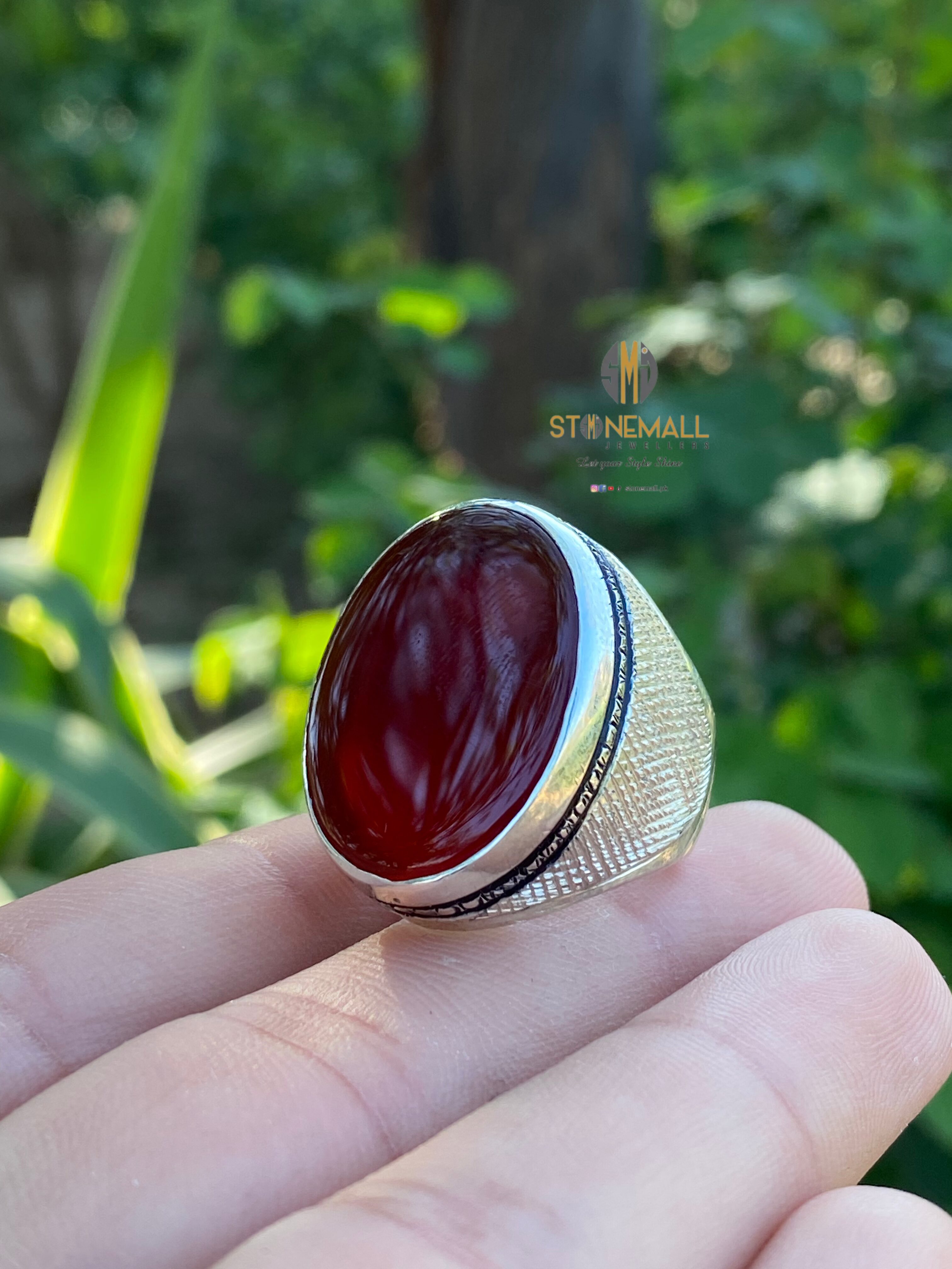 Natural Agate (Aqeeq) 925 Sterling Silver Handmade Ring - Image 2