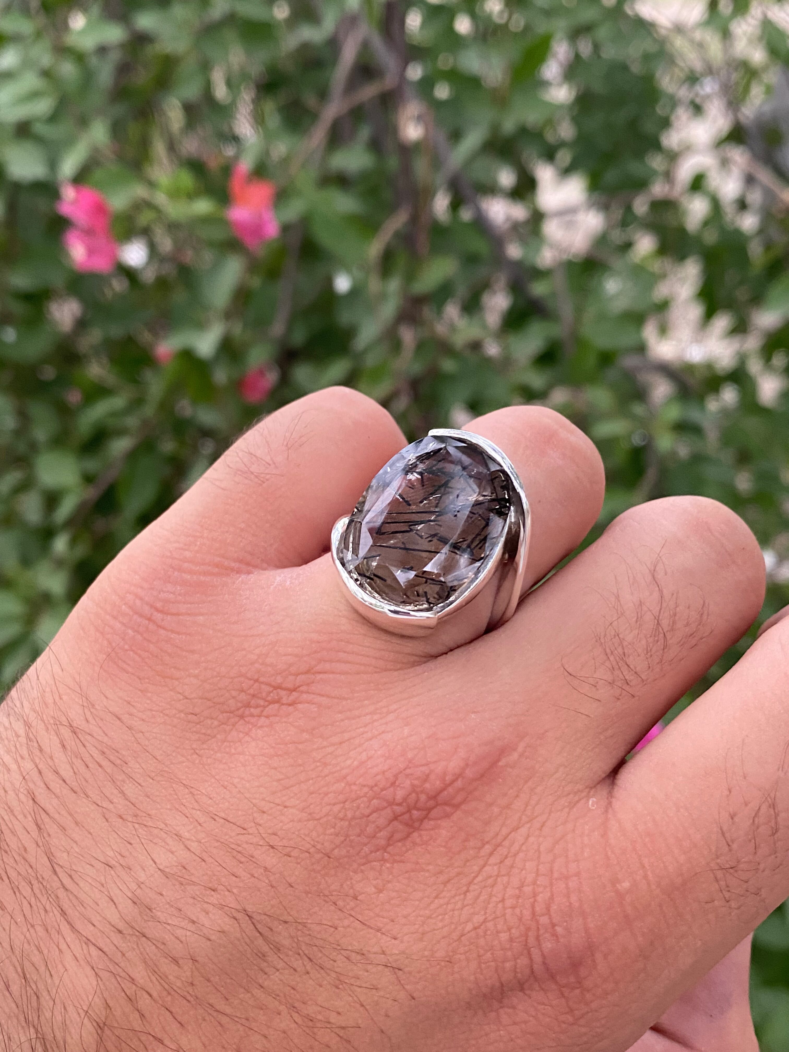 Natural Rutile Quartz (Moh-e-Najaf) 925 Sterling Silver Handmade Ring - Image 5