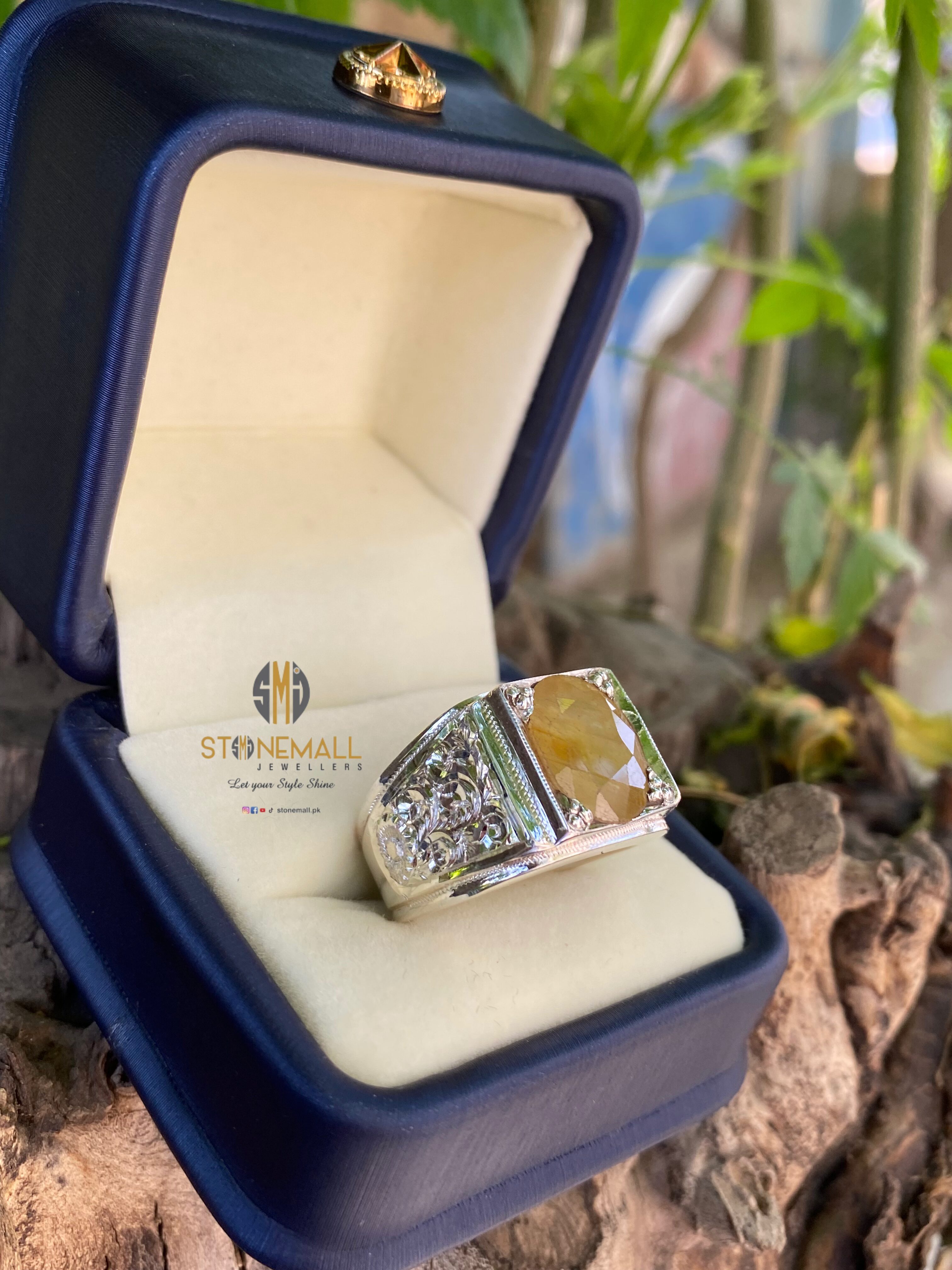 Natural Yellow Sapphire 925 Sterling Silver Handmade Engraved Ring - Image 3