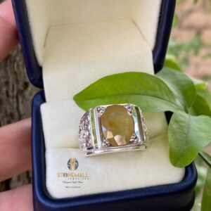 Natural Yellow Sapphire 925 Sterling Silver Handmade Engraved Ring