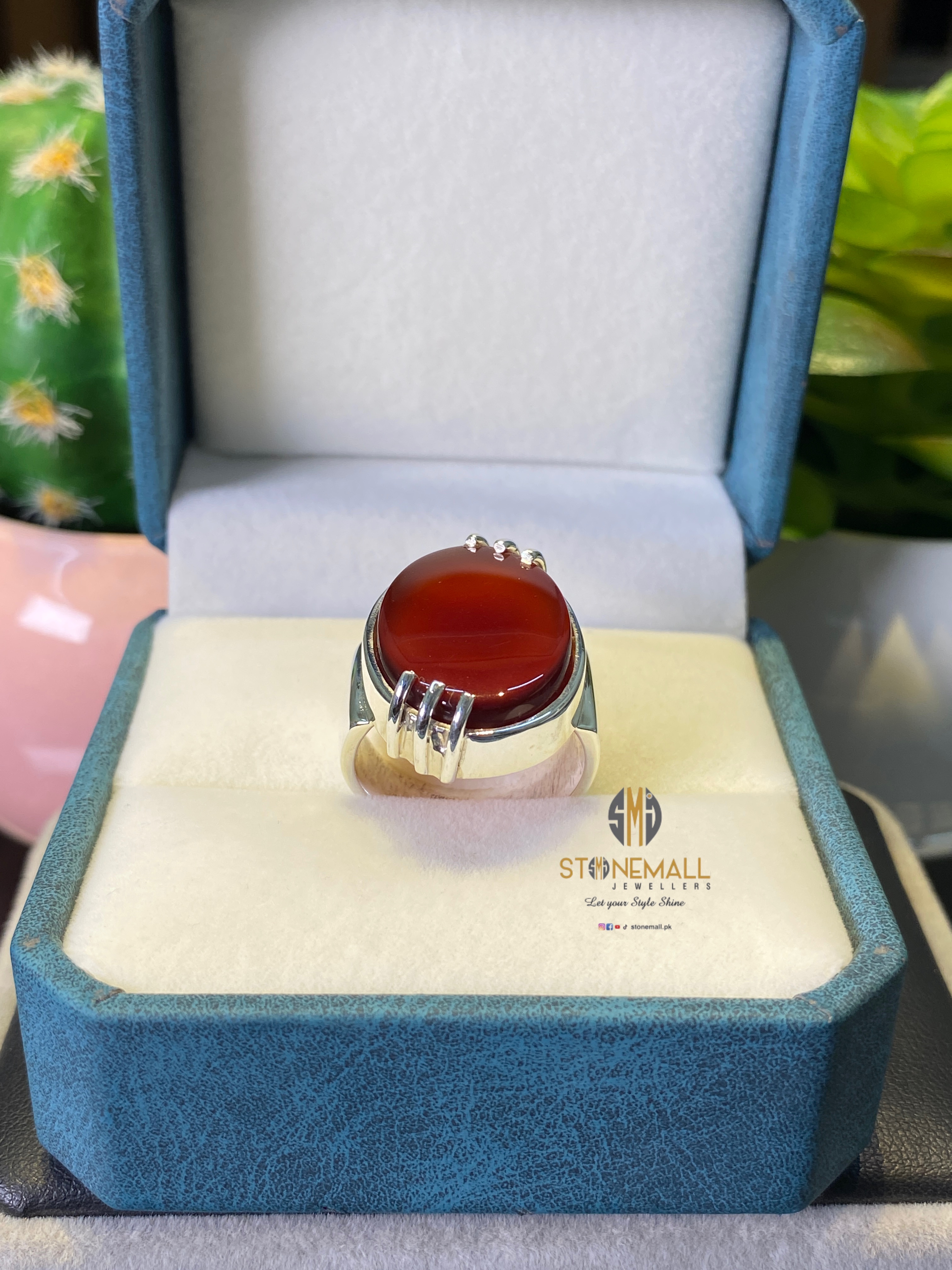 Natural Agate (Aqeeq) 925 Sterling Silver Handmade Ring - Image 4