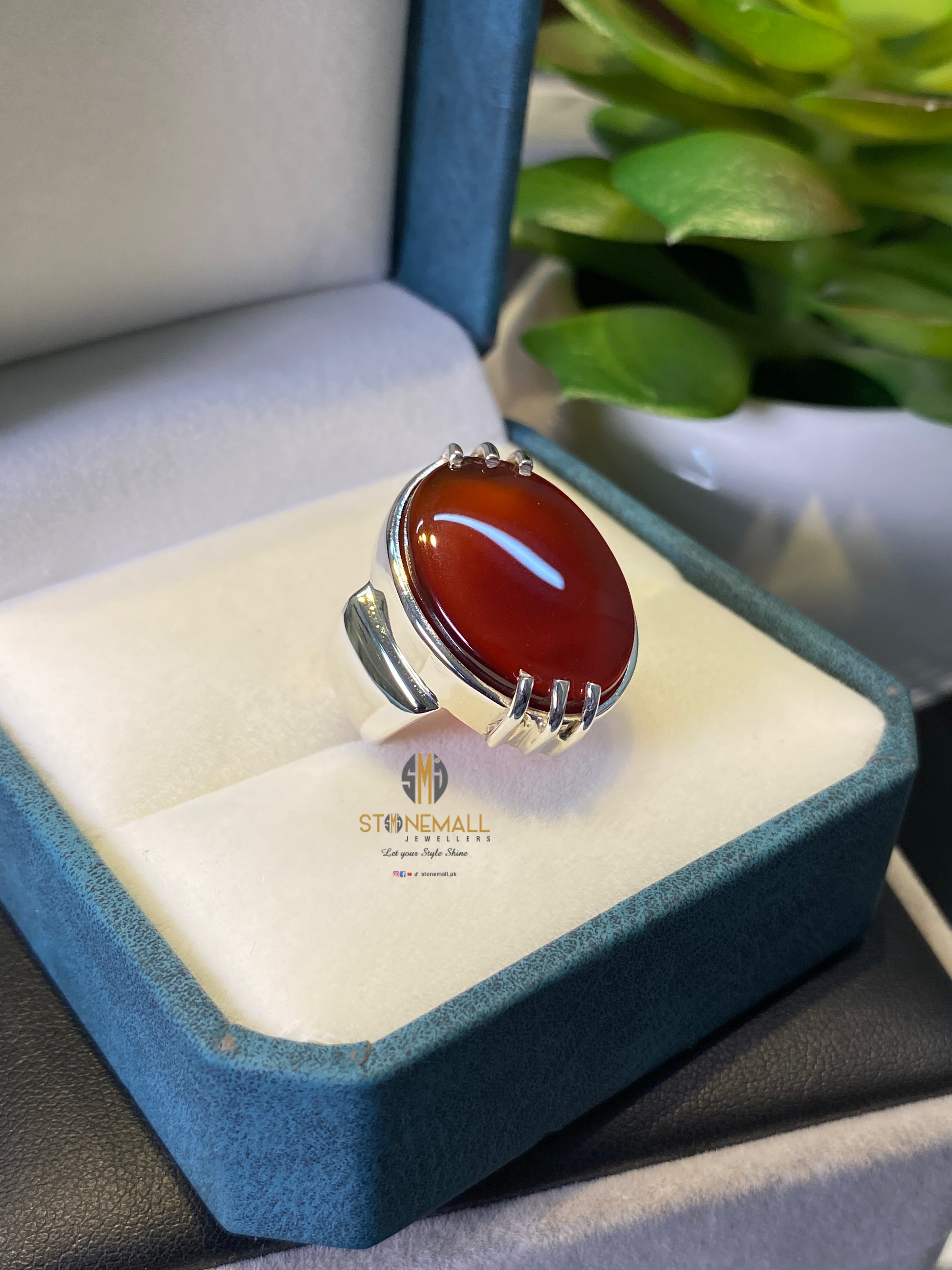 Natural Agate (Aqeeq) 925 Sterling Silver Handmade Ring - Image 2