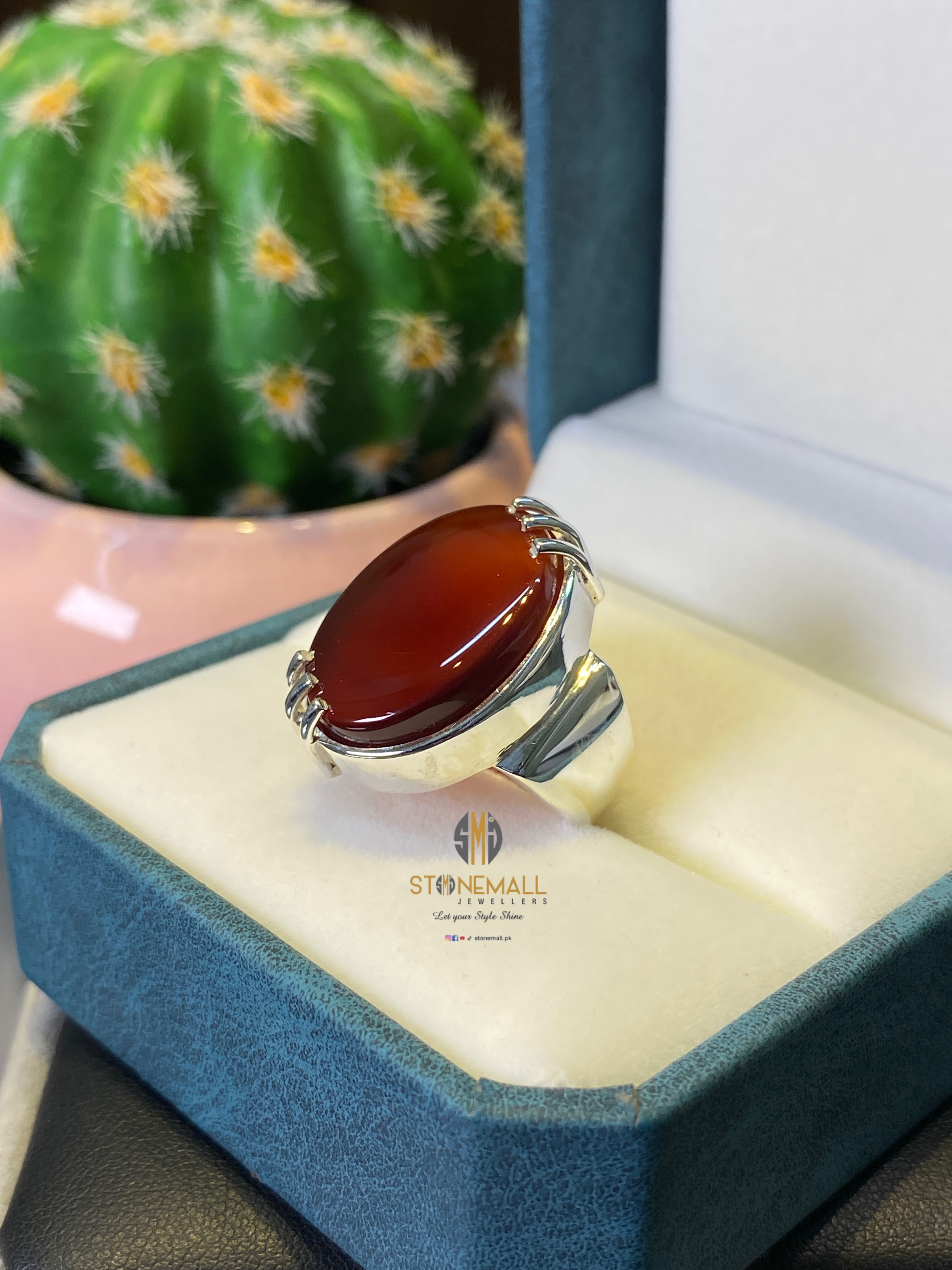 Natural Agate (Aqeeq) 925 Sterling Silver Handmade Ring - Image 3
