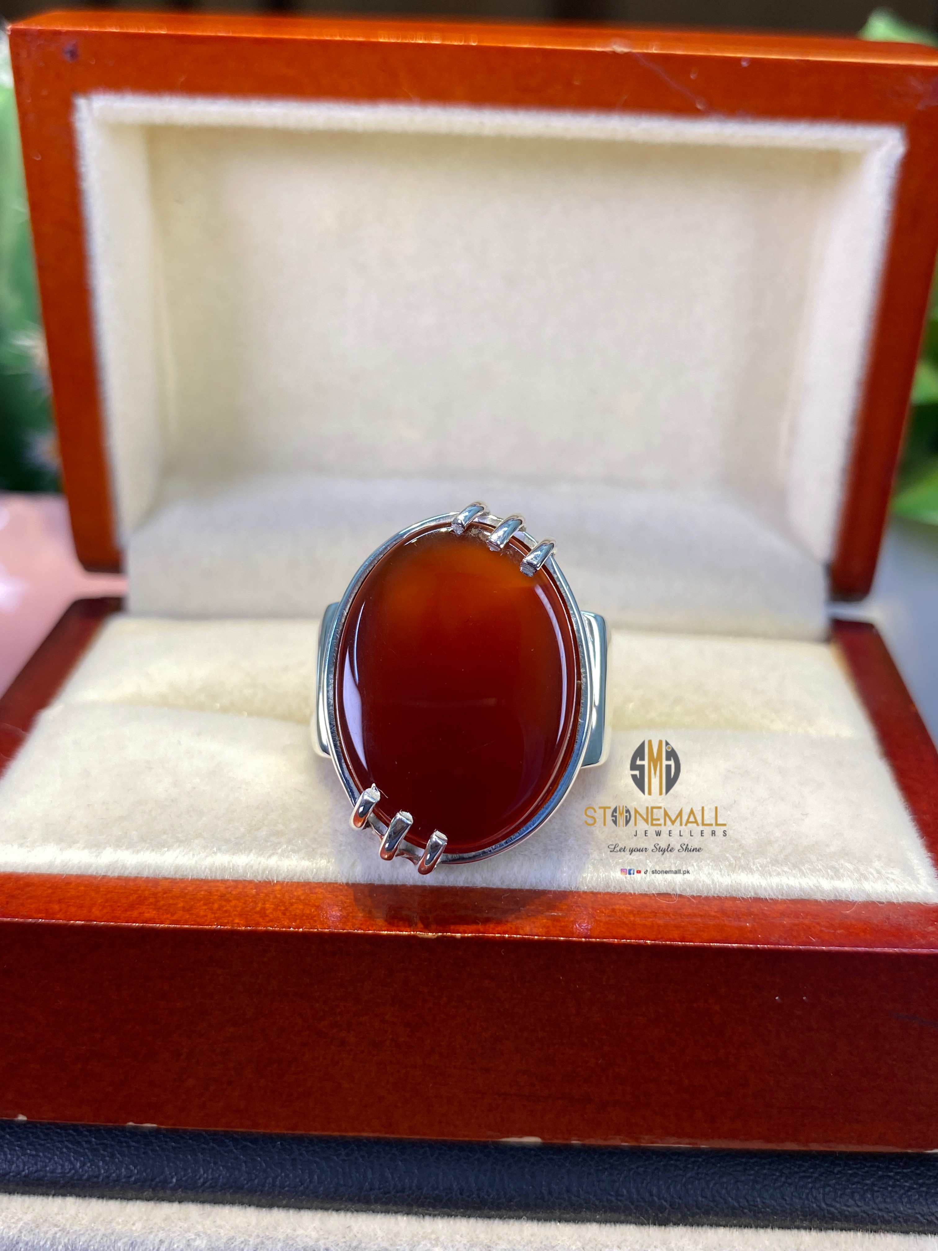 Natural Agate (Aqeeq) 925 Sterling Silver Handmade Ring