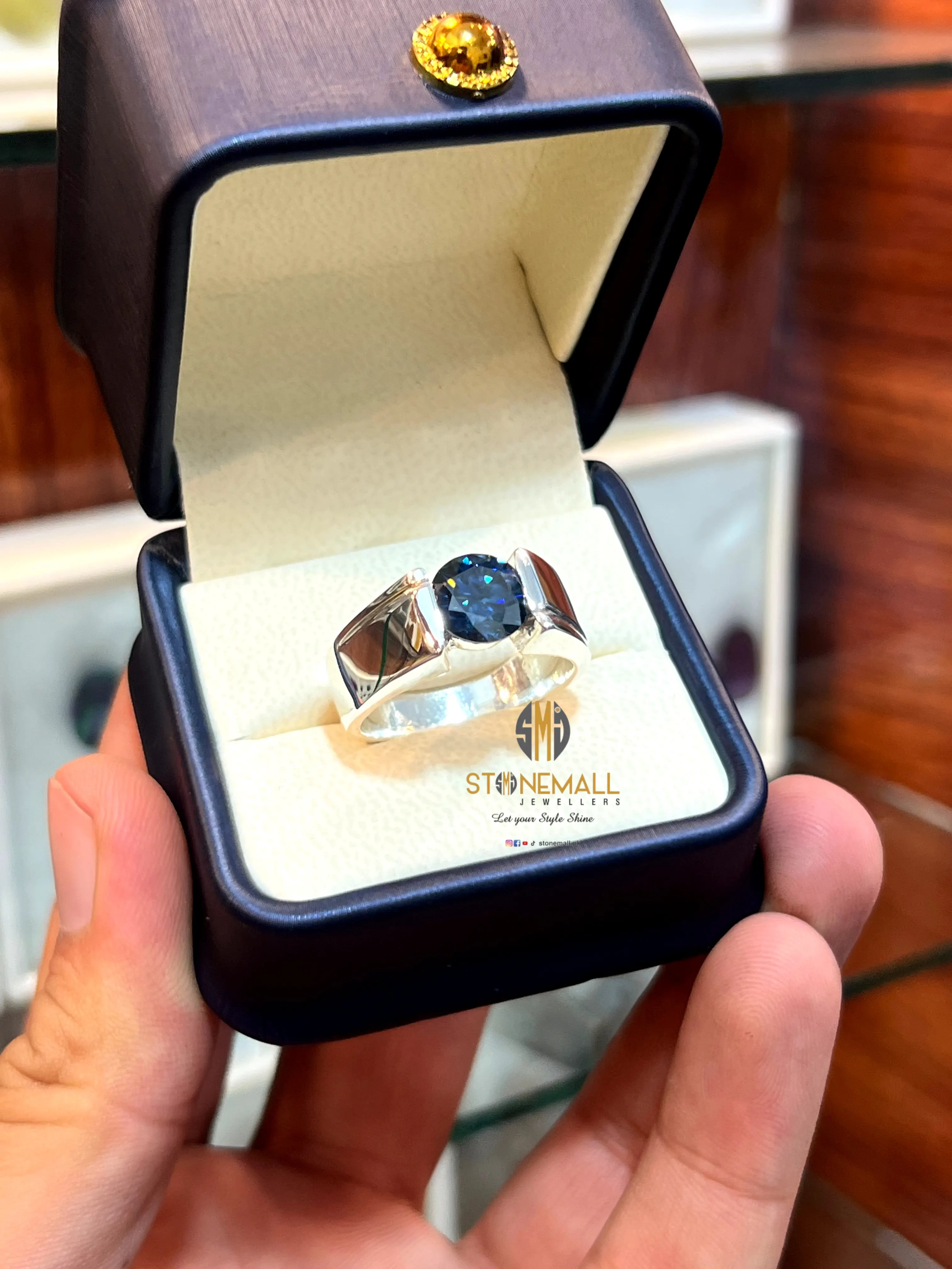 Blue Moissanite 925 Sterling Silver Handmade Ring - Image 3