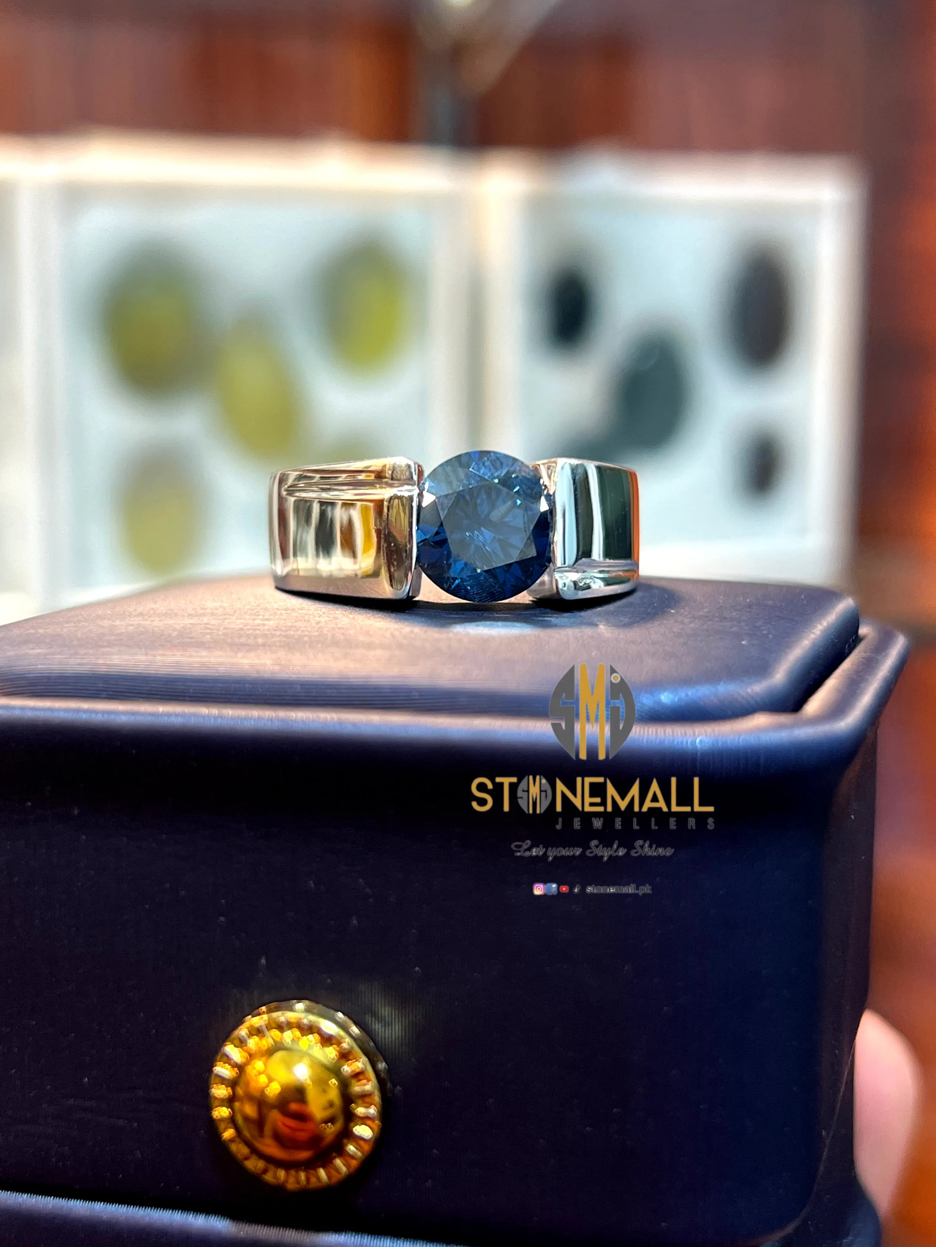 Blue Moissanite 925 Sterling Silver Handmade Ring
