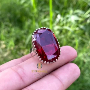 Synthetic Ruby 925 Sterling Silver Simple Design Ring
