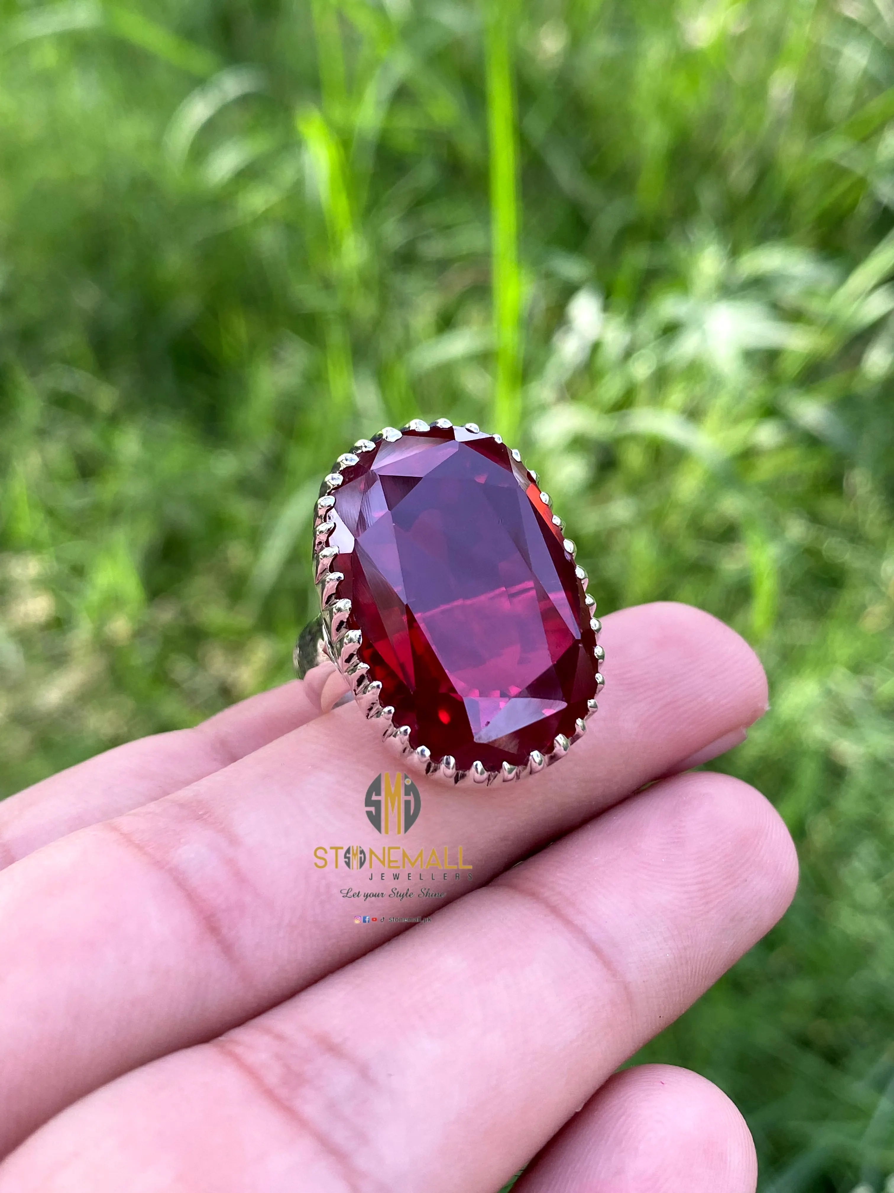 Synthetic Ruby 925 Sterling Silver Simple Design Ring