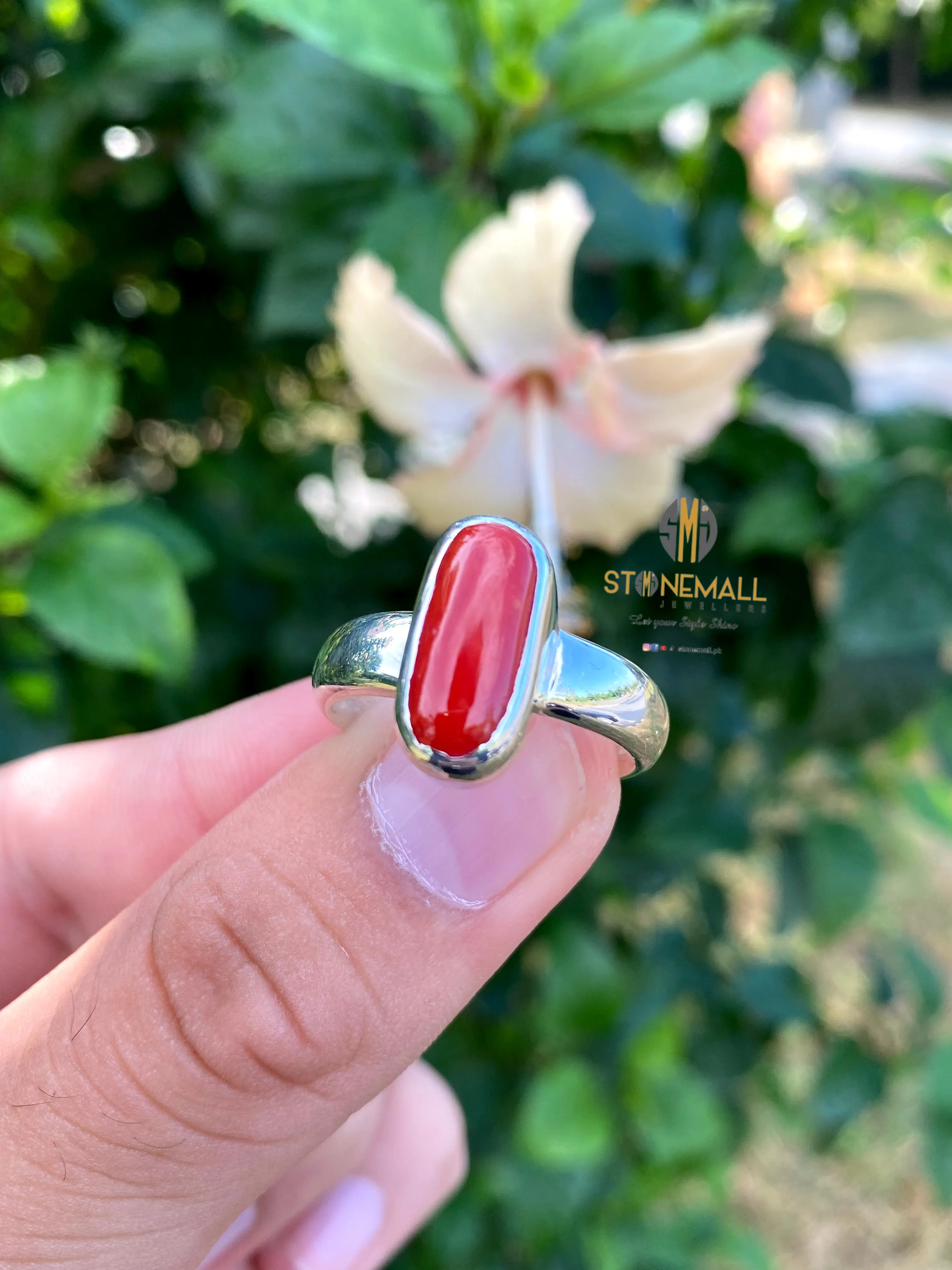 Natural Italian Coral 925 Sterling Silver Classic Simple Design Ring
