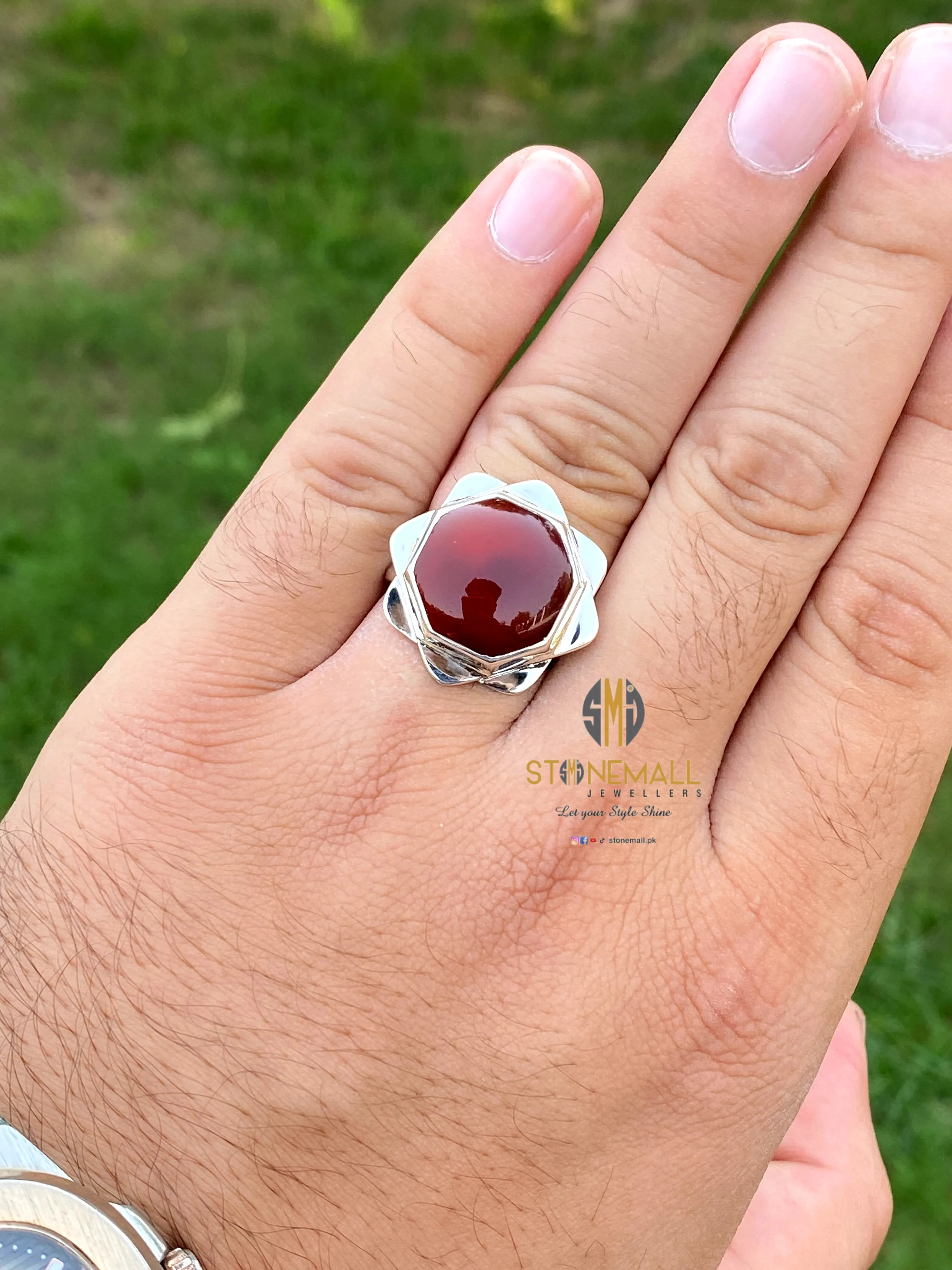 Natural Yemeni Agate (Aqeeq) 925 Sterling Silver Ring - Image 5