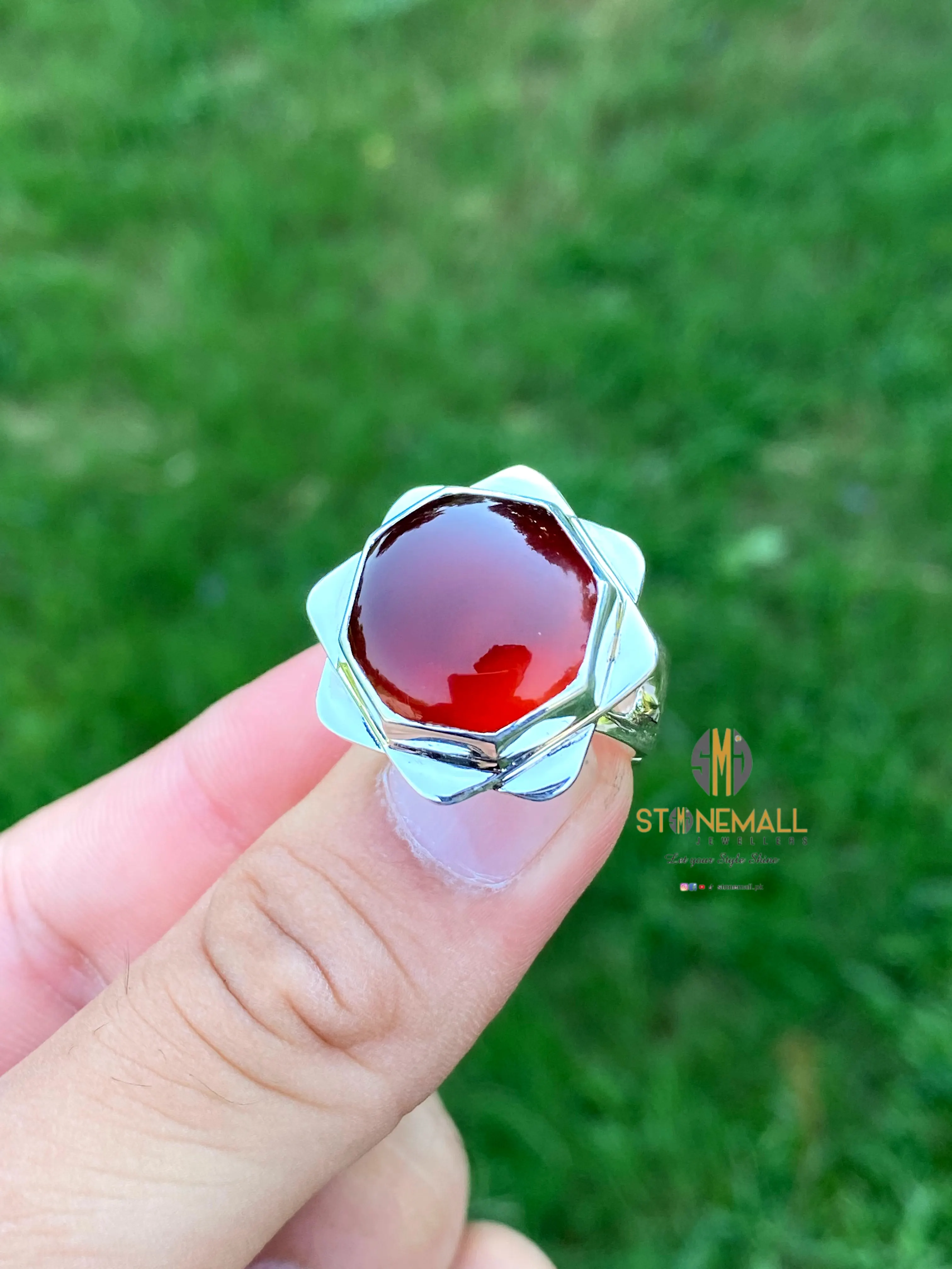 Natural Yemeni Agate (Aqeeq) 925 Sterling Silver Ring