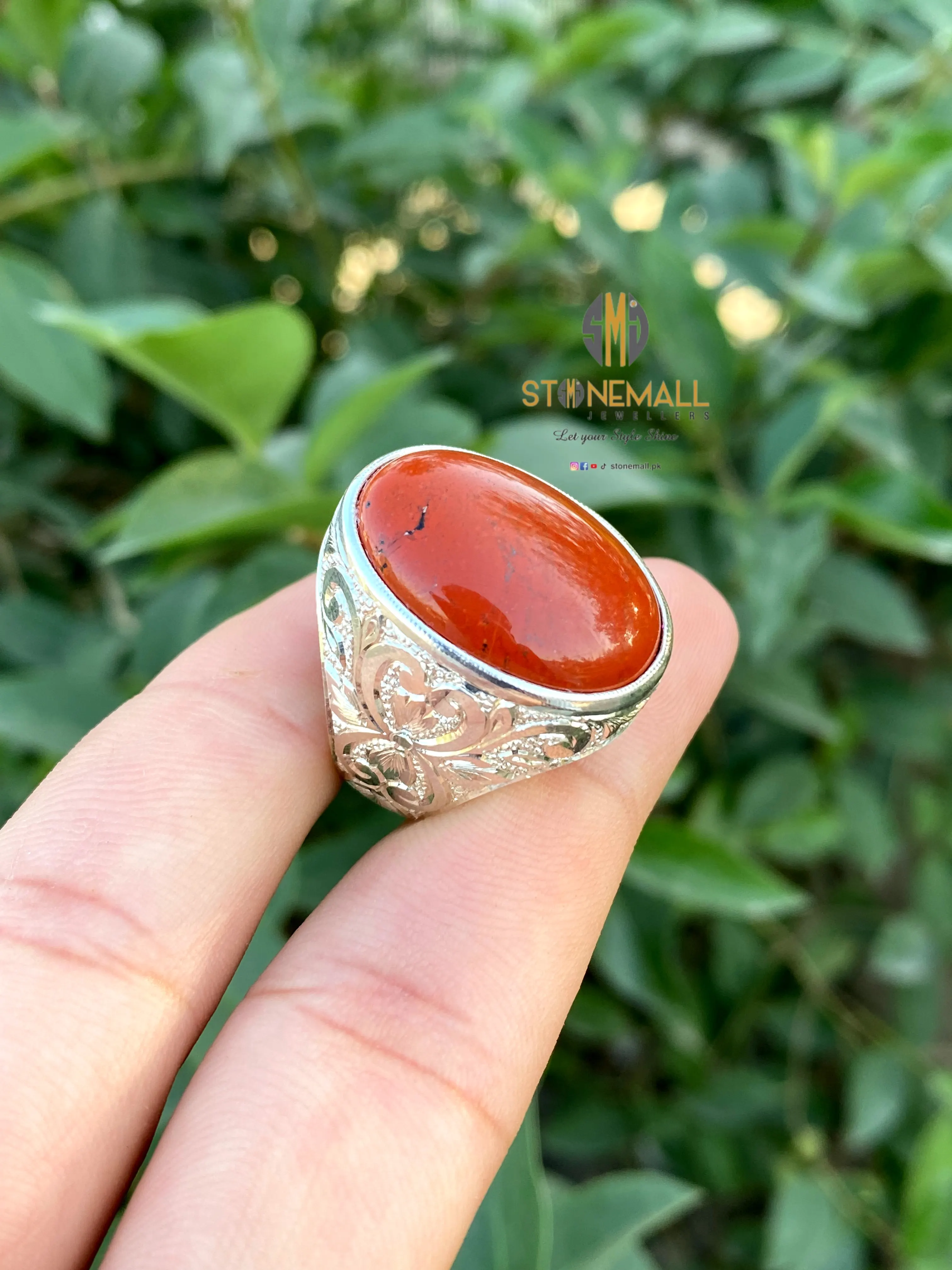 Jasper 925 Sterling Silver Hand Engraved Ring