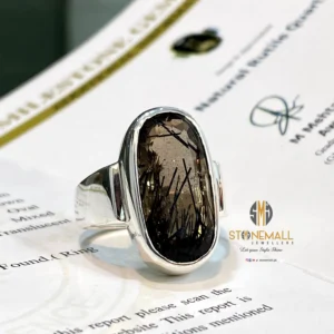 Natural Rutile Quartz (Moh-e-Najaf) 925 Sterling Silver Simple Design Ring