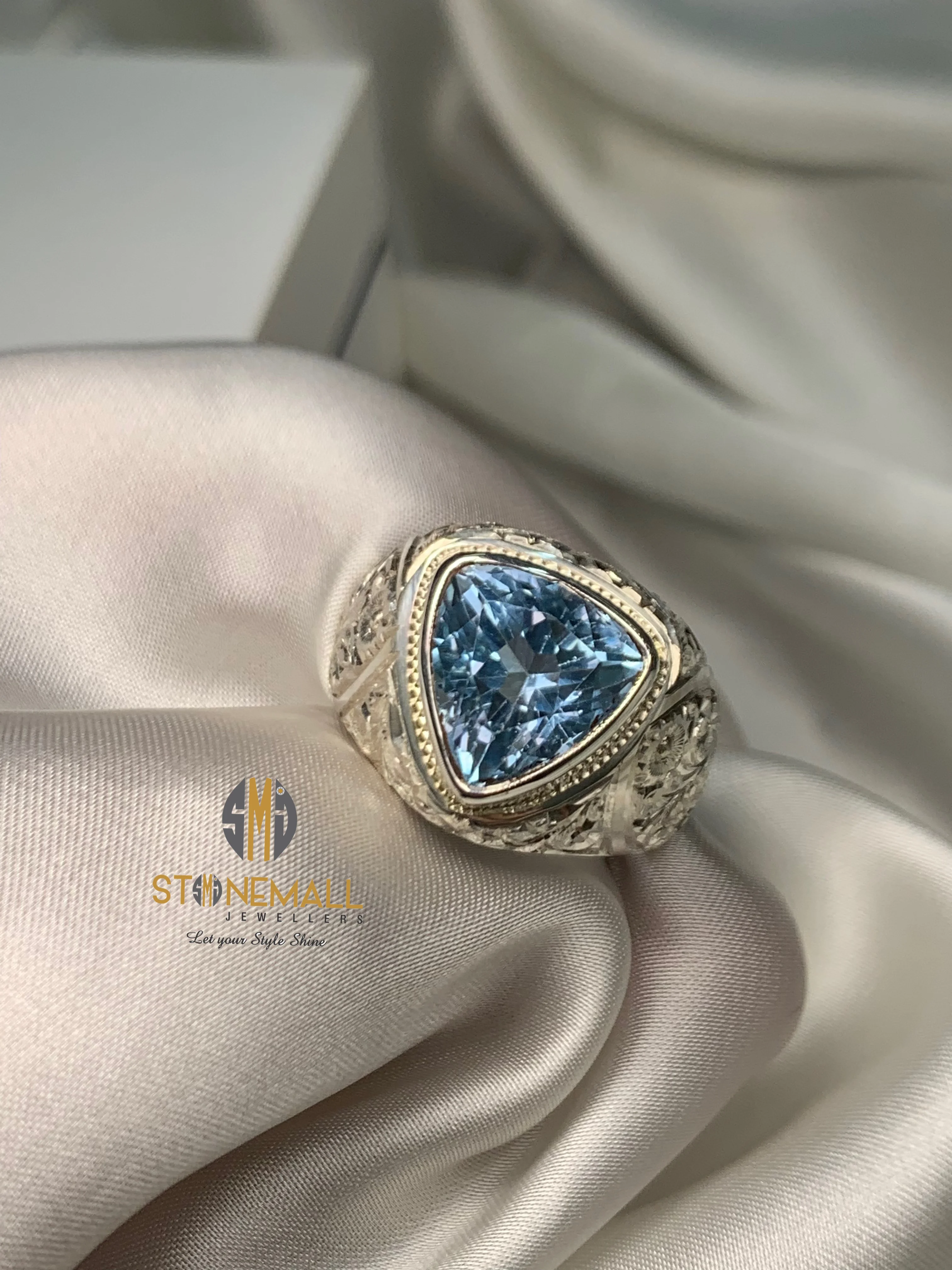 Natural Blue Topaz 925 Sterling Silver Handmade Ring