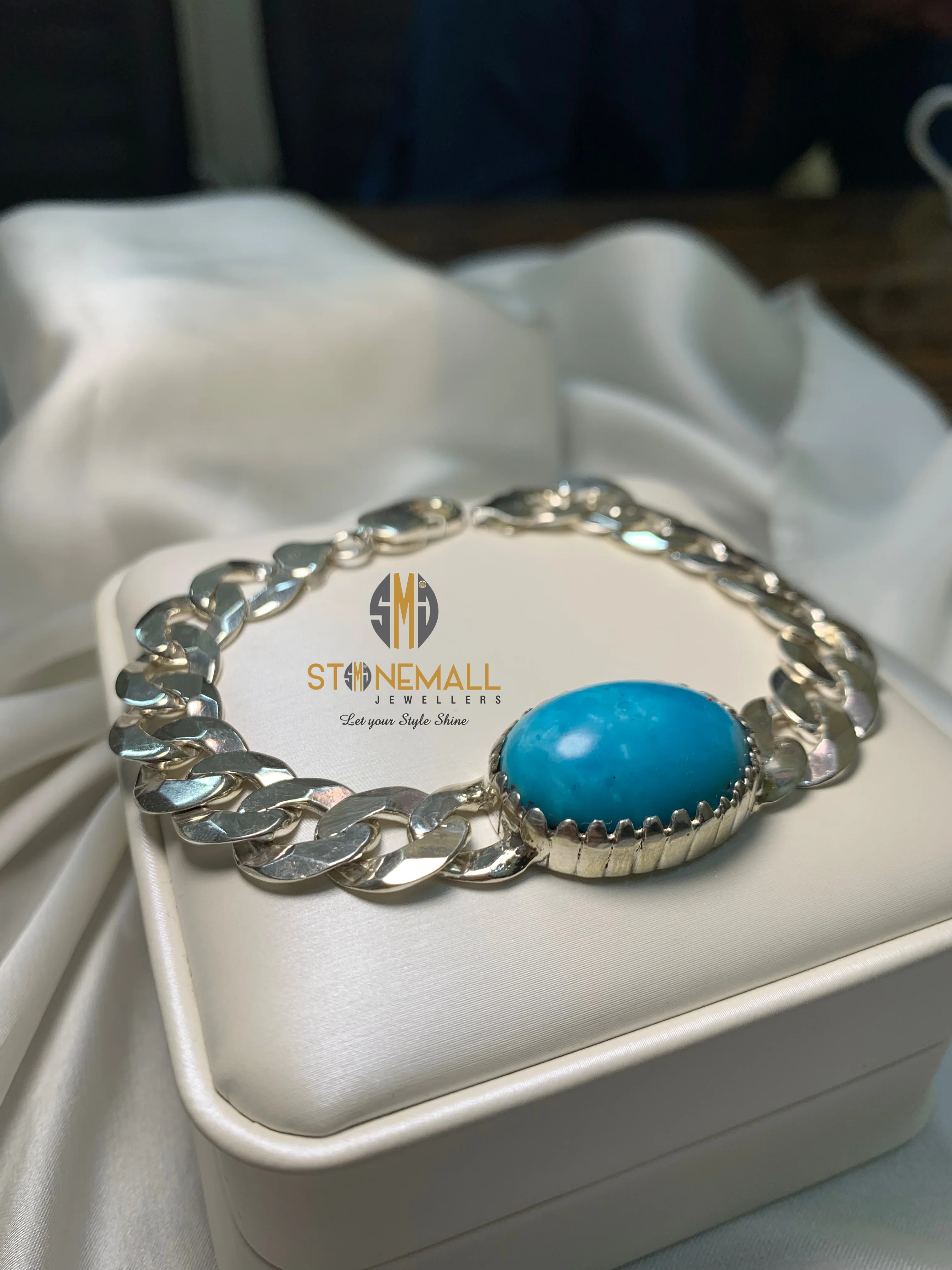 Natural Iranian Turquoise (Feroza) 925 Sterling Silver Handmade Bracelet - Image 2