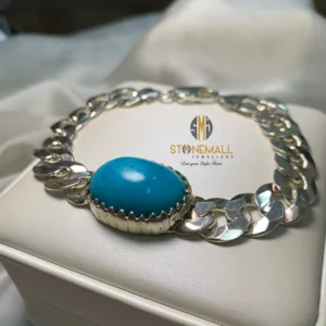 Natural Iranian Turquoise (Feroza) 925 Sterling Silver Handmade Bracelet