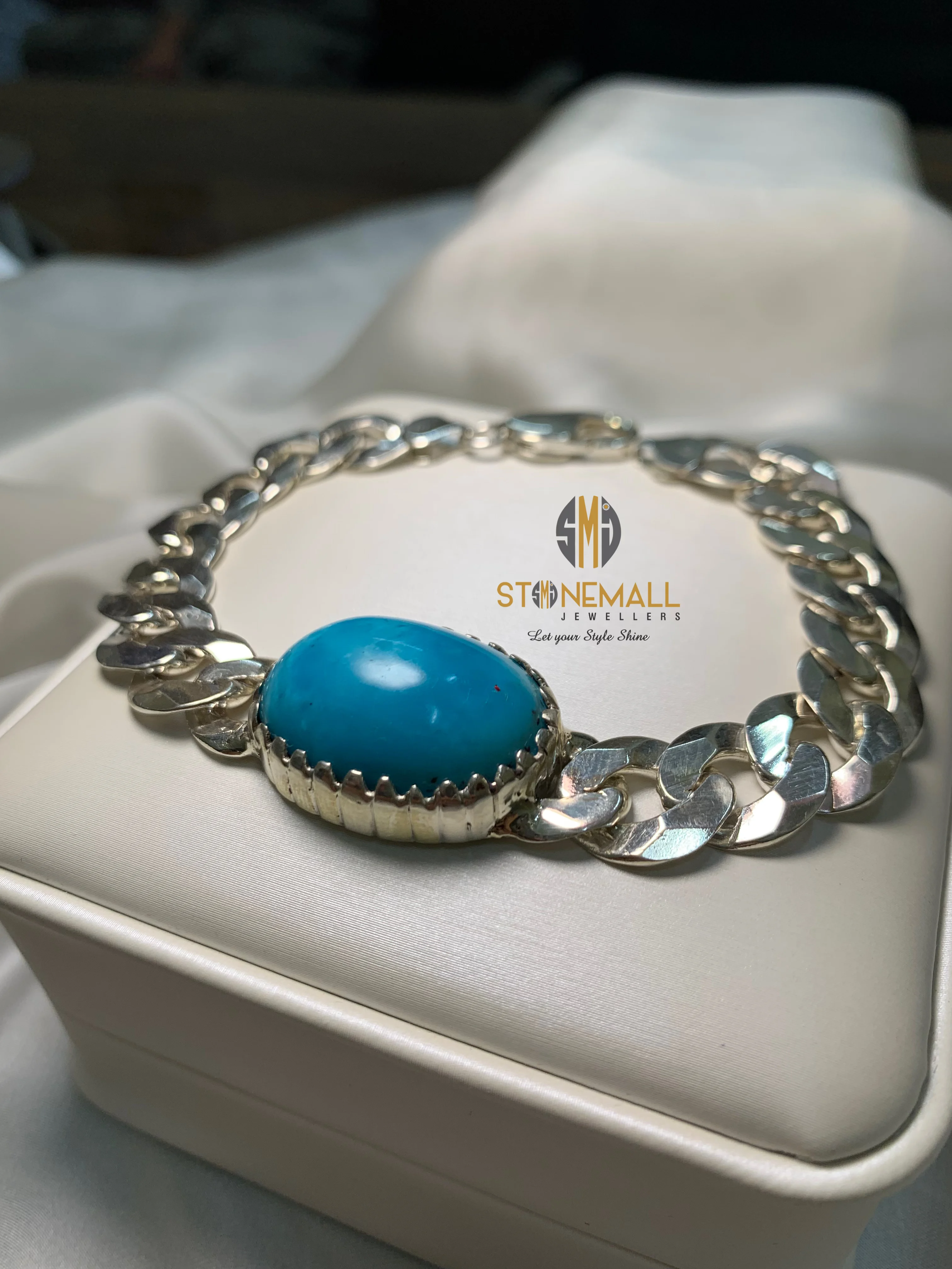 Natural Iranian Turquoise (Feroza) 925 Sterling Silver Handmade Bracelet