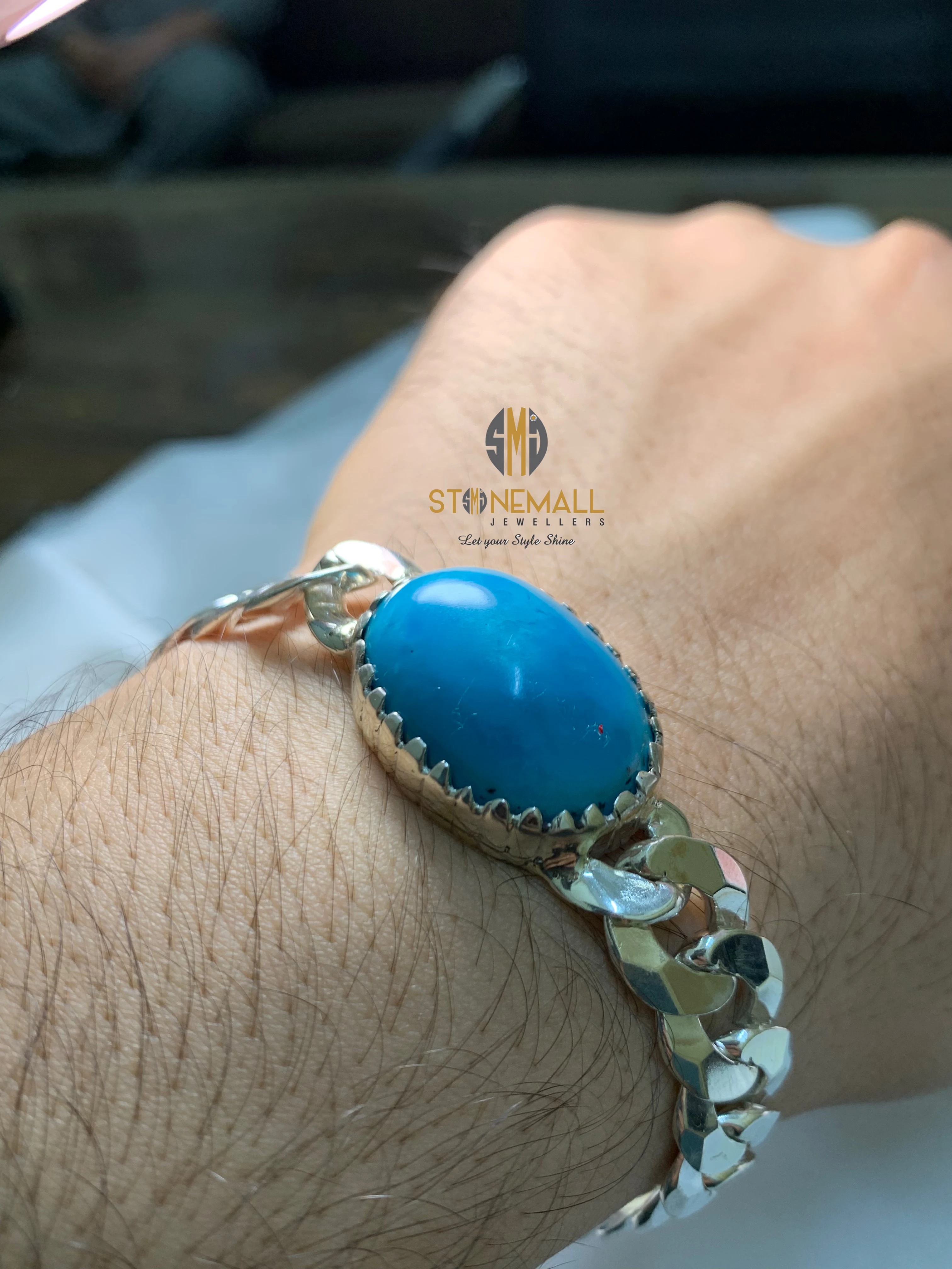 Natural Iranian Turquoise (Feroza) 925 Sterling Silver Handmade Bracelet - Image 3